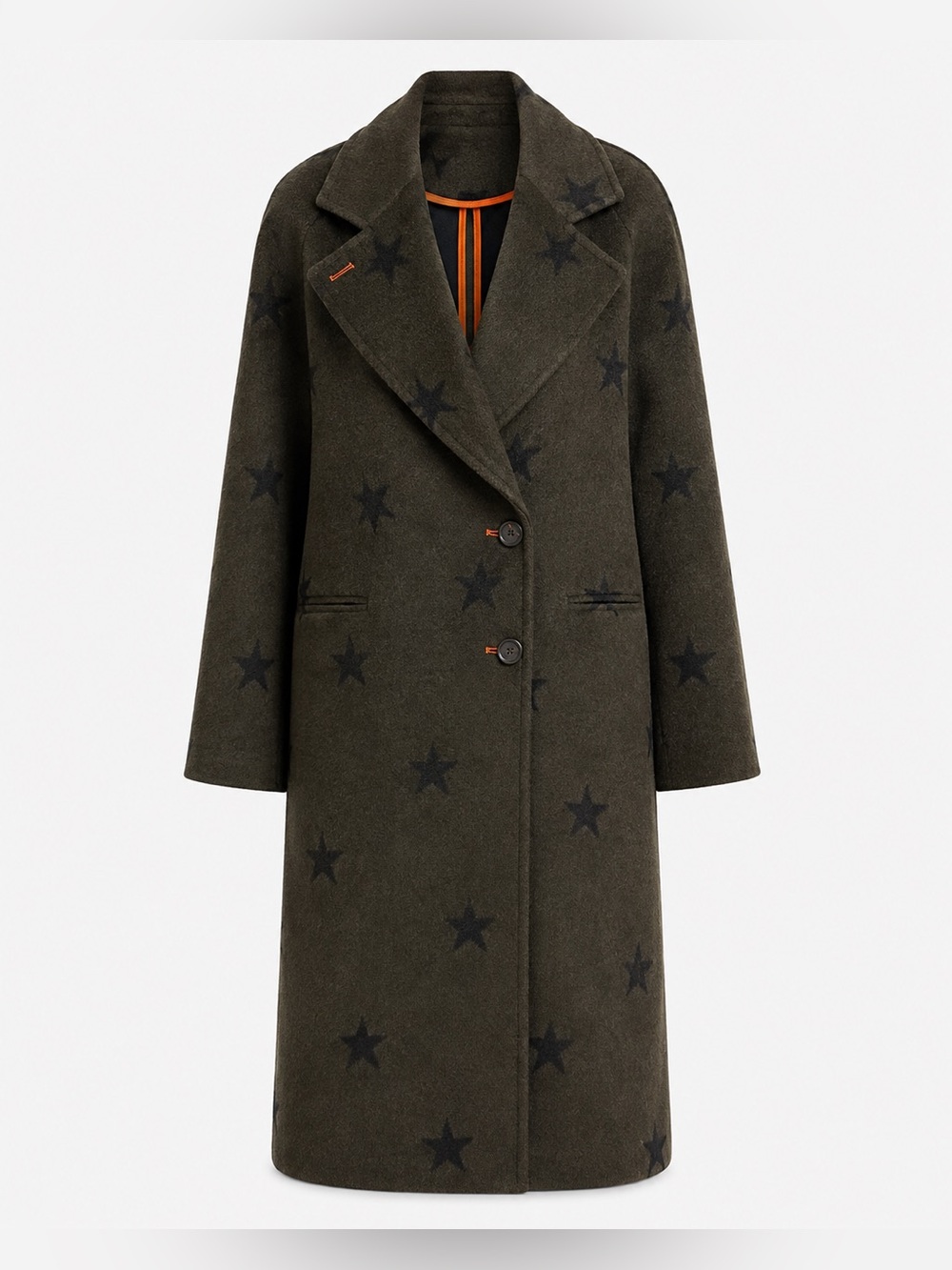 Avec Les Filles Star Print Raglan Long Coat Olive Black Double Face Brand New S